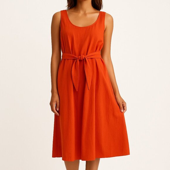 Coldwater Creek Dress Orange Silk Fit & Flare Belted Midi Classic 14 - Picture 10 of 10